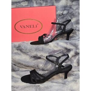 NWB Vaneli Mimi Black Kitten Heel Strappy Sandals Womens 9.5 M 16434